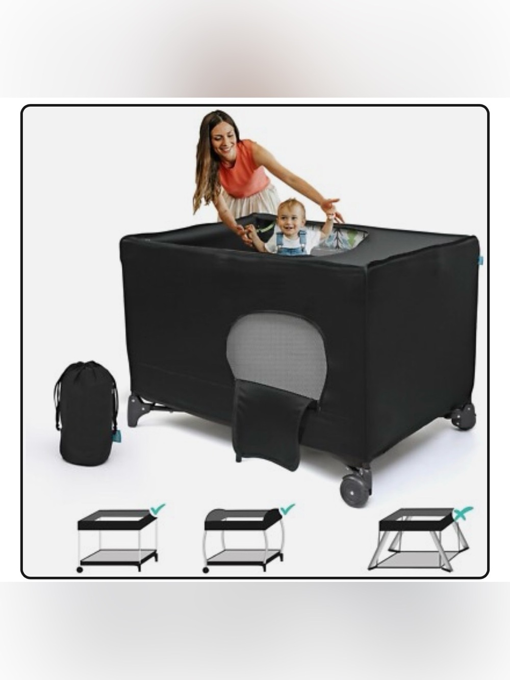 BROLEX Pack N Play Blackout Cover: Stretch Breathable Baby Playard Canopy Black